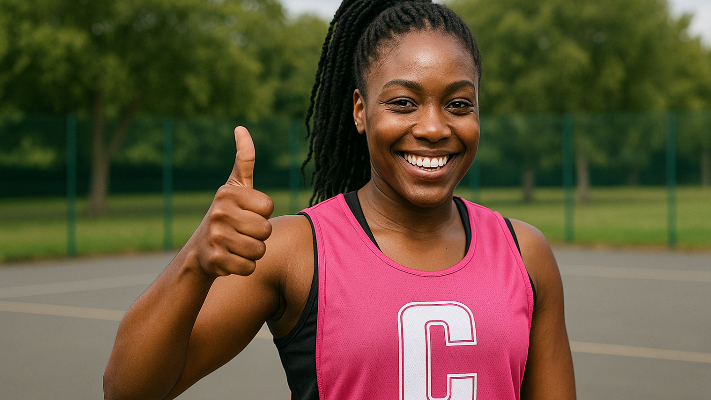 Netball player giving a thumbs up